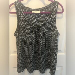 EUC Women’s Loft Black Sleeveless Top with White Heart Print, Size XL